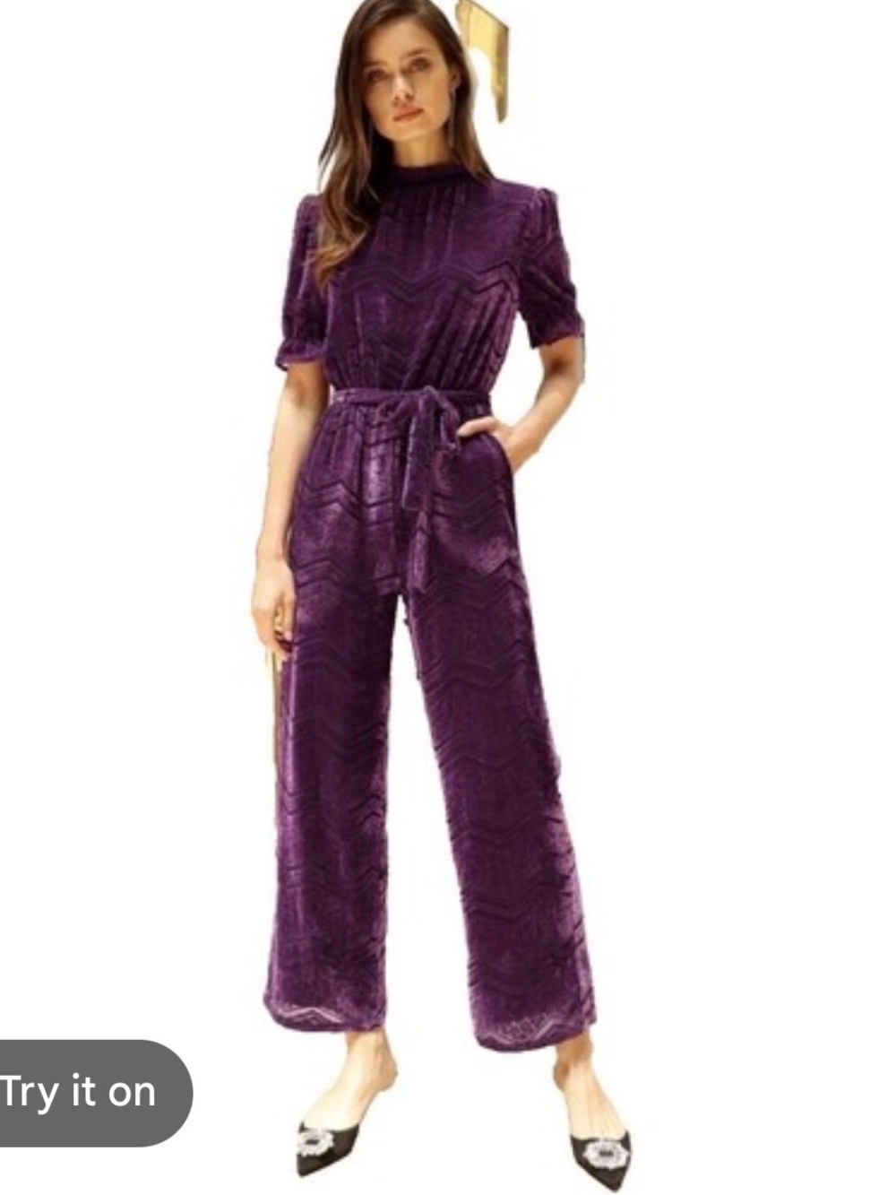Adelyn Rae Deep Purple Velvet Short-Sleeve Jumpsuit Sz S